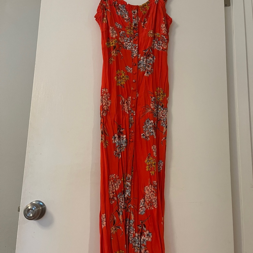 Free People Red Floral Button-Front Dress